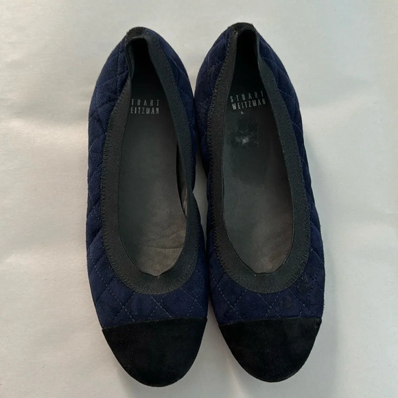 Stuart Weitzman Quilted Suede Ballet flats round toe navy black Size 7 1/2 - Picture 1 of 12